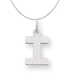 Silver, Amanda Collection Small Block Style Initial I Necklace - 20 In